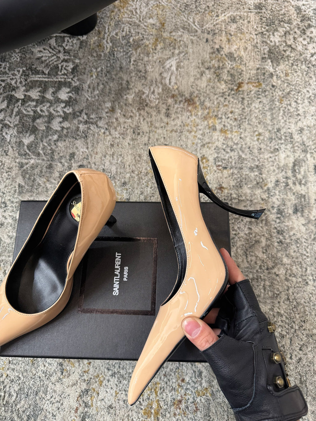 YSL 26S HEELED SHOES 110 MM IN WARM NUDE GLOSSY CALFSKIN