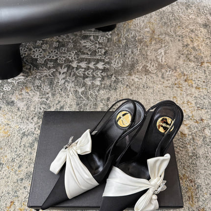 YSL 26S HEELED SLINGBACKS 100 MM IN BLACK AND WHITE SILK