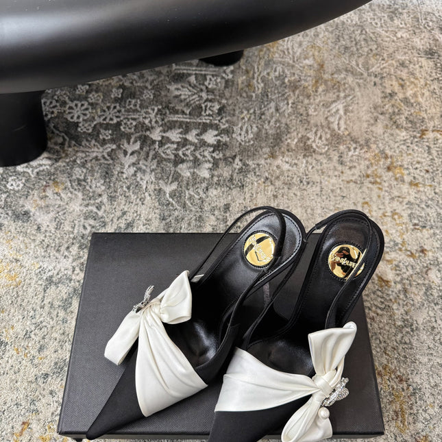 YSL 26S HEELED SLINGBACKS 100 MM IN BLACK AND WHITE SILK