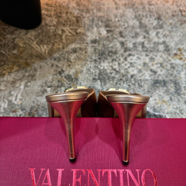 VALENTINO 26S HIGH HEEL SANDALS 105 MM IN METALLIC ROSE GOLD CALFSKIN