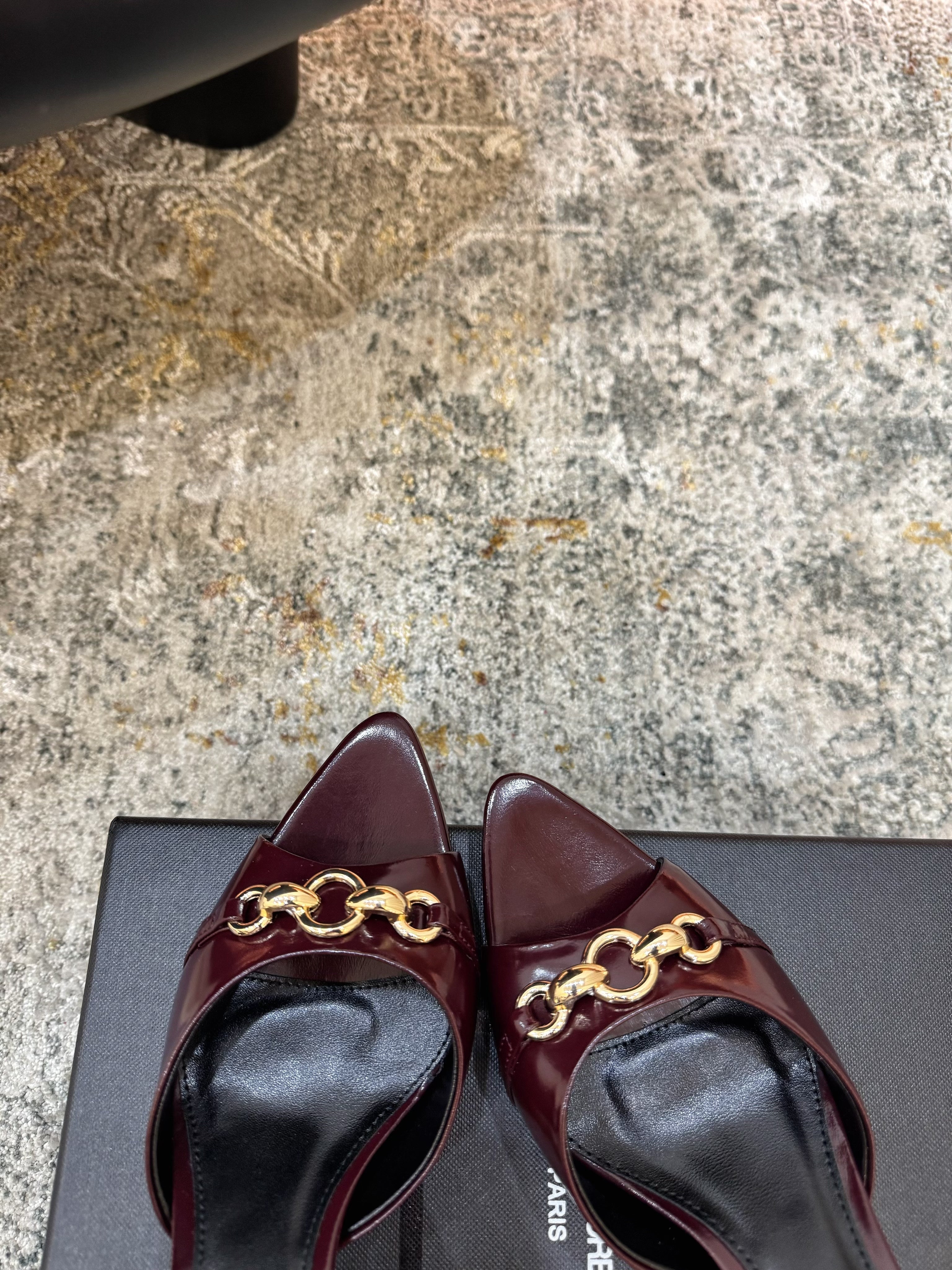 YSL 26S POINTED TOE HIGH HEEL SANDALS 65 MM DARK RED SHINY CALFSKIN