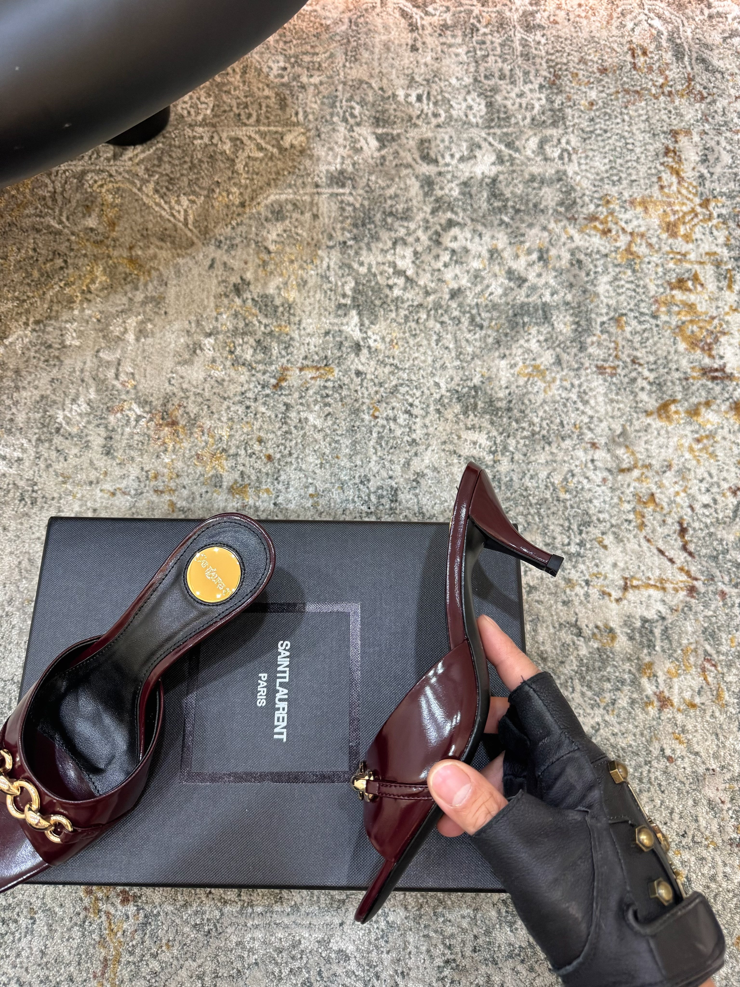 YSL 26S POINTED TOE HIGH HEEL SANDALS 65 MM DARK RED SHINY CALFSKIN