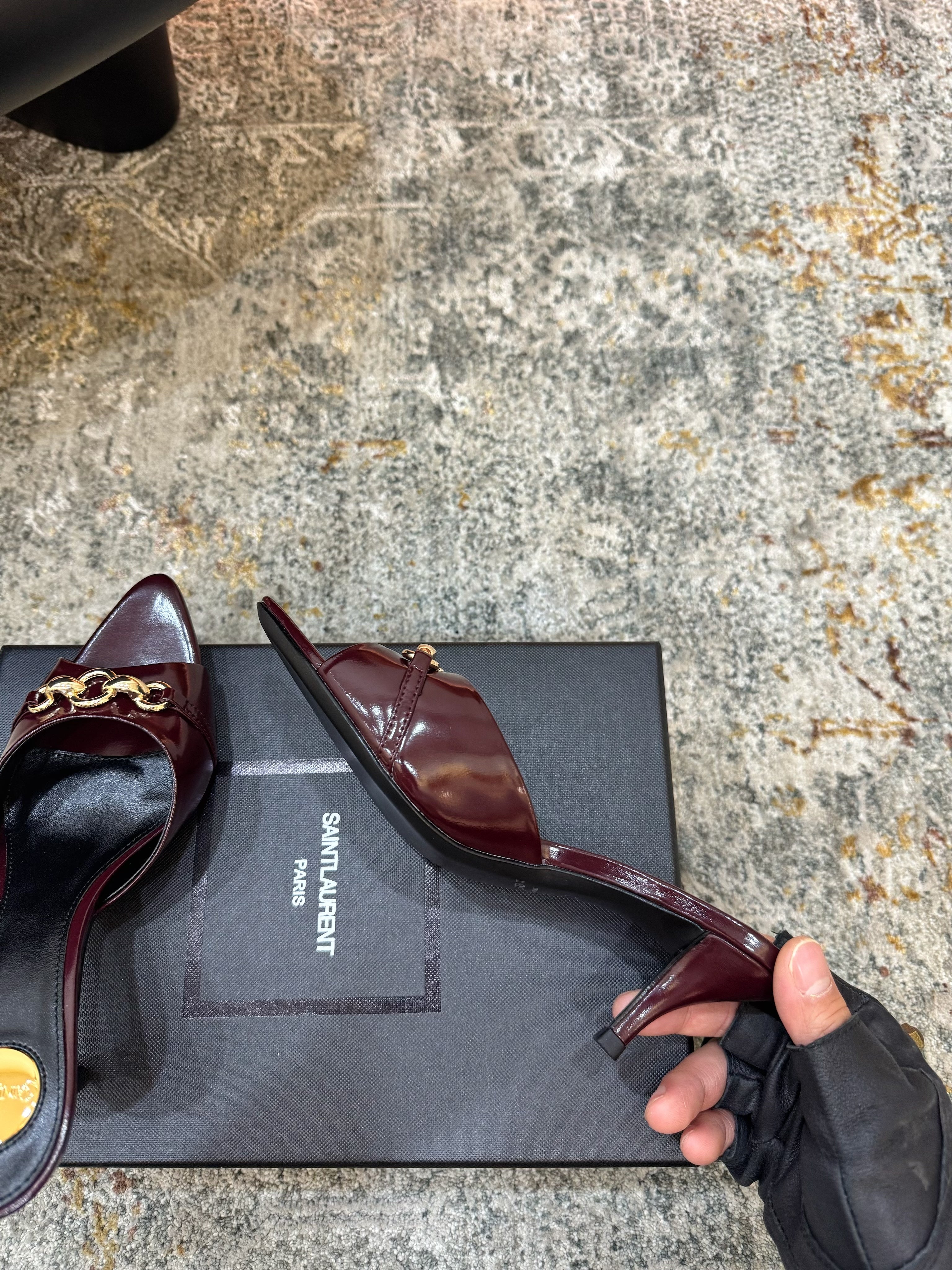 YSL 26S POINTED TOE HIGH HEEL SANDALS 65 MM DARK RED SHINY CALFSKIN
