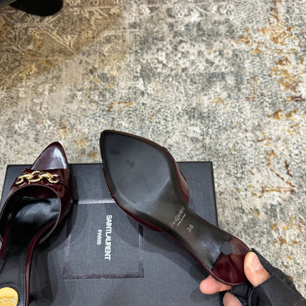 YSL 26S POINTED TOE HIGH HEEL SANDALS 65 MM DARK RED SHINY CALFSKIN