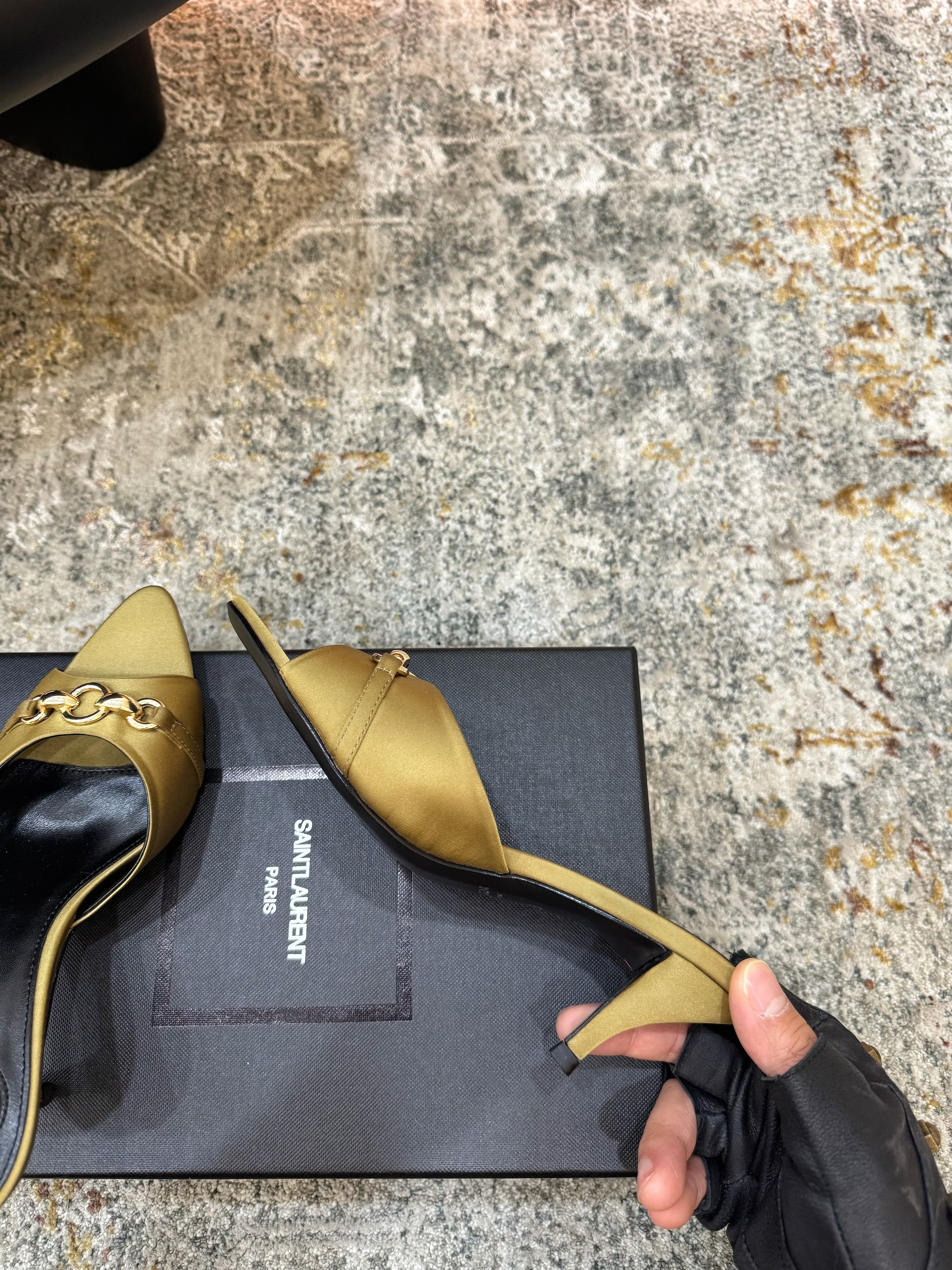 YSL 26S POINTED TOE HIGH HEEL SANDALS 65 MM IN OLIVE GREEN FABRIC