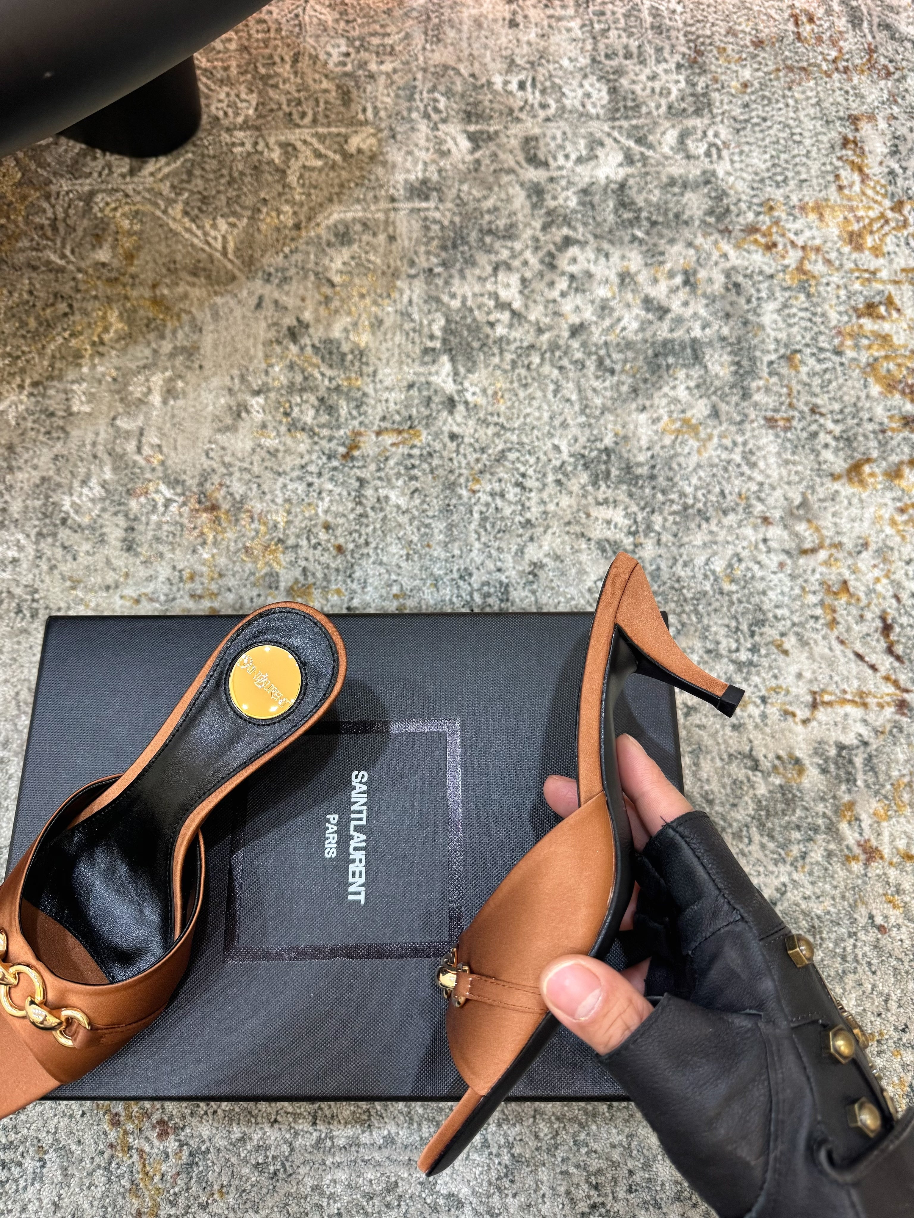 YSL 26S POINTED TOE HIGH HEEL SANDALS 65 MM IN BROWN FABRIC