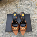 YSL 26S POINTED TOE HIGH HEEL SANDALS 65 MM IN BROWN FABRIC
