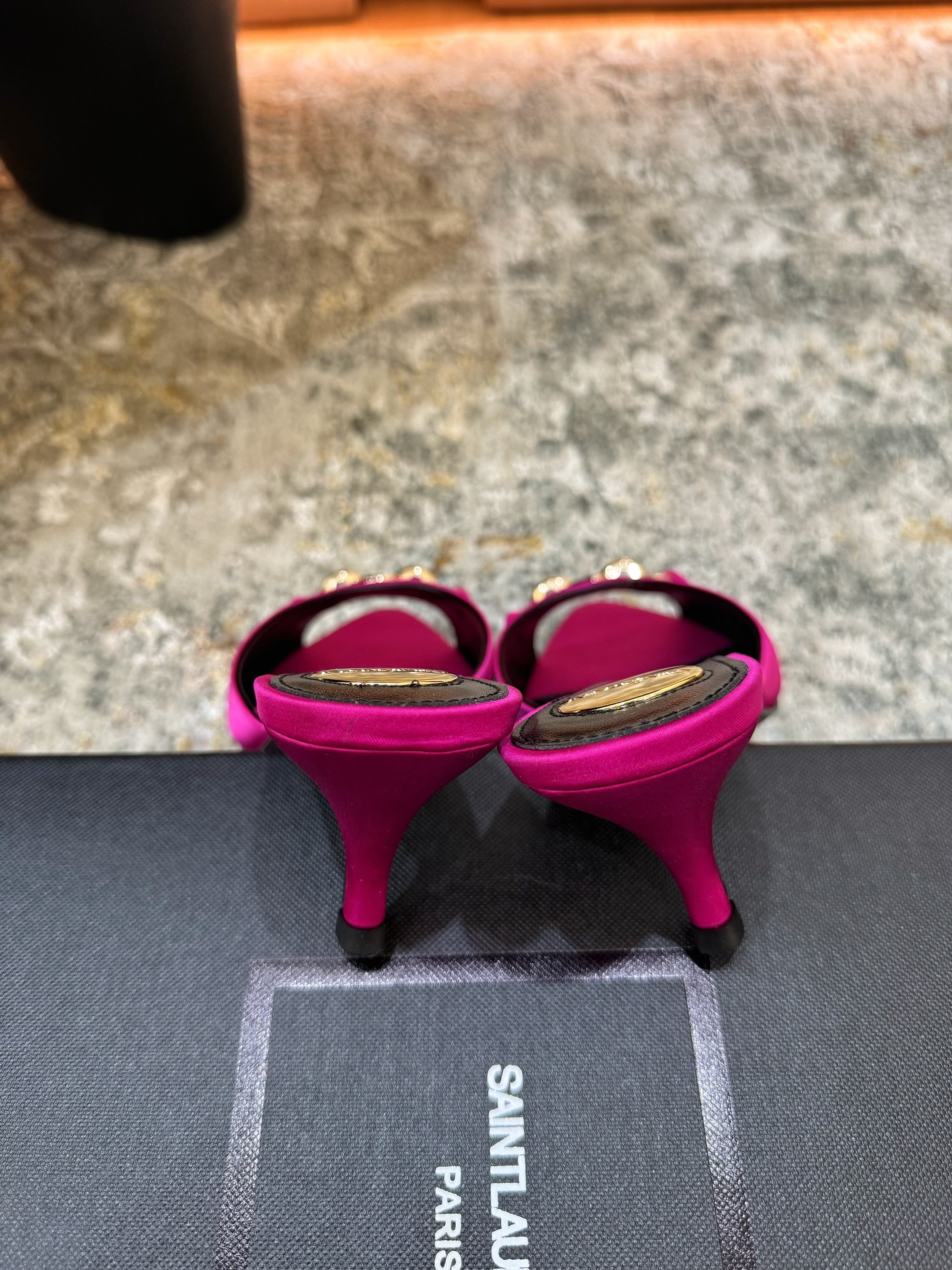 YSL 26S POINTED TOE HIGH HEEL SANDALS 65 MM IN DARK PINK FABRIC