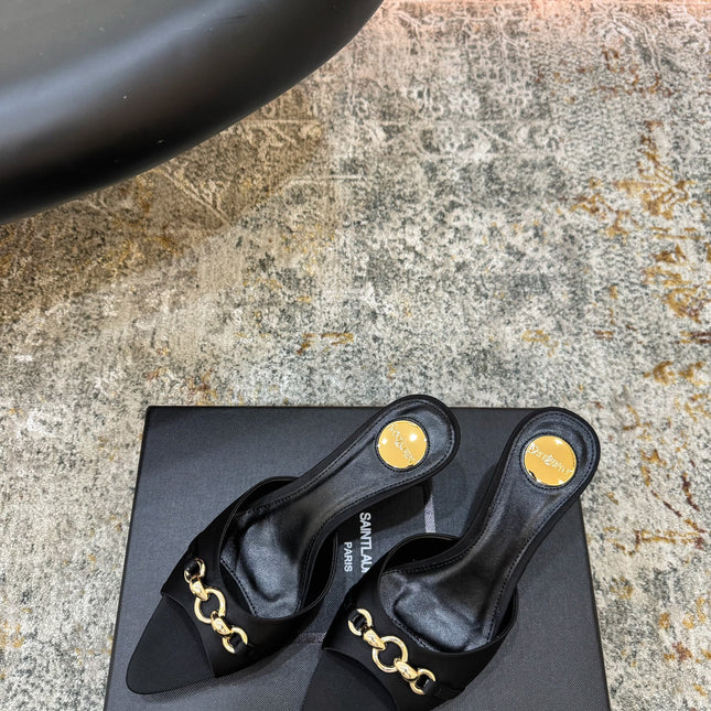YSL 26S POINTED TOE HIGH HEEL SANDALS 65 MM IN BLACK FABRIC