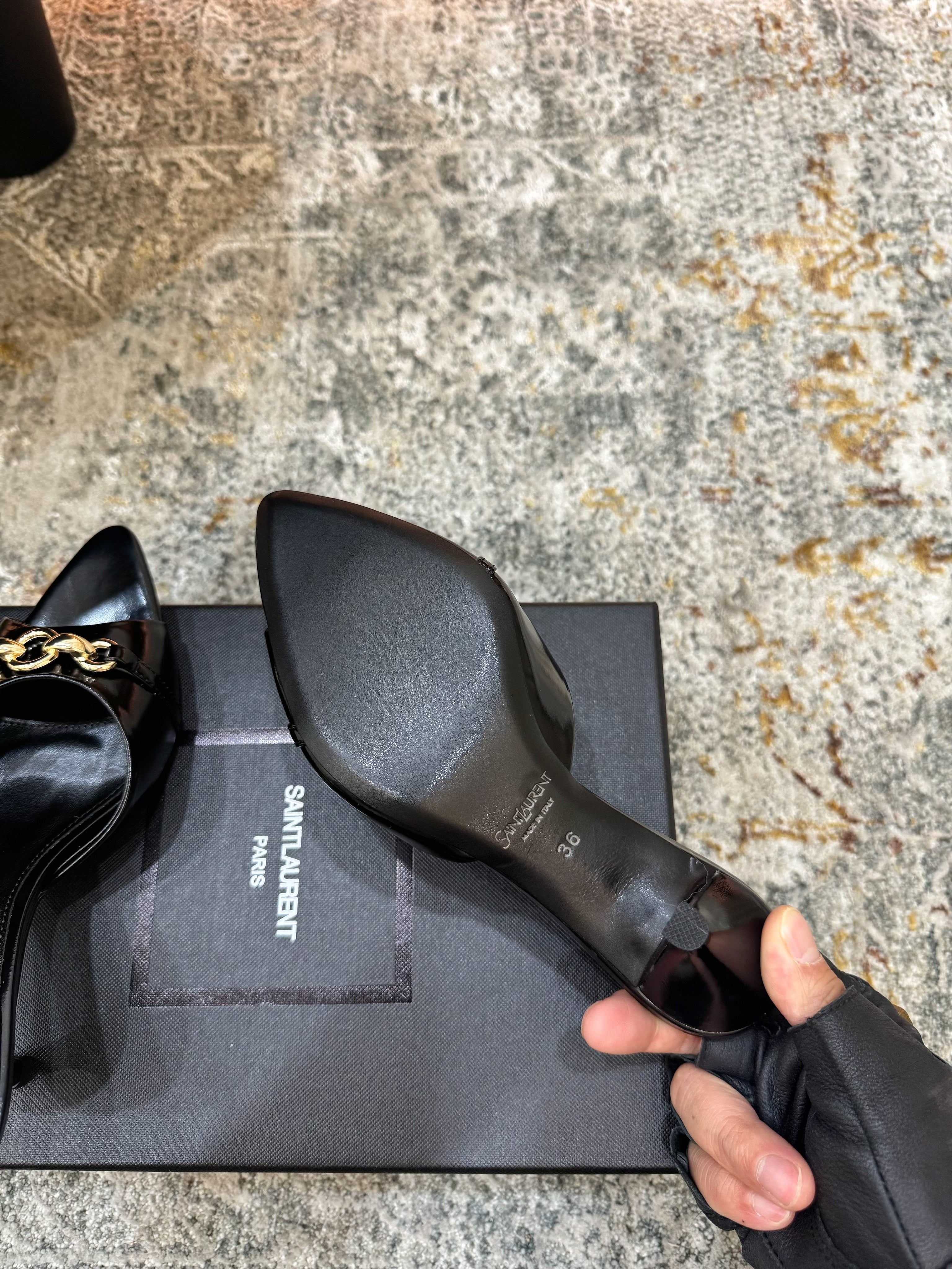 YSL 26S POINTED TOE HIGH HEEL SANDALS 65 MM IN BLACK SHINY CALFSKIN
