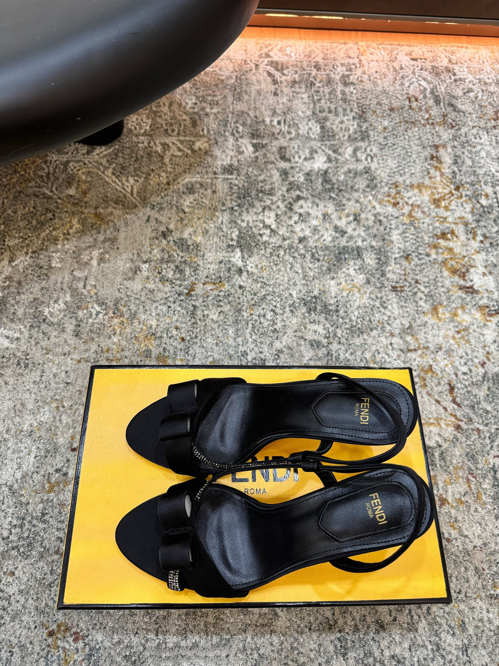 FENDI 26S HIGH-HEELED SANDALS 75 MM IN BLACK SATIN