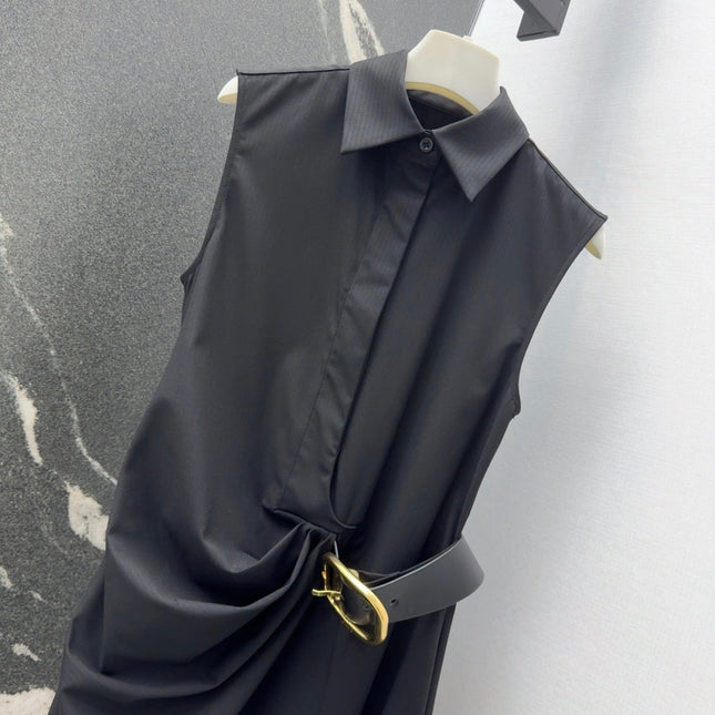 Loewe 25 Drape Sleeveless Dress Black Polyester Fiber
