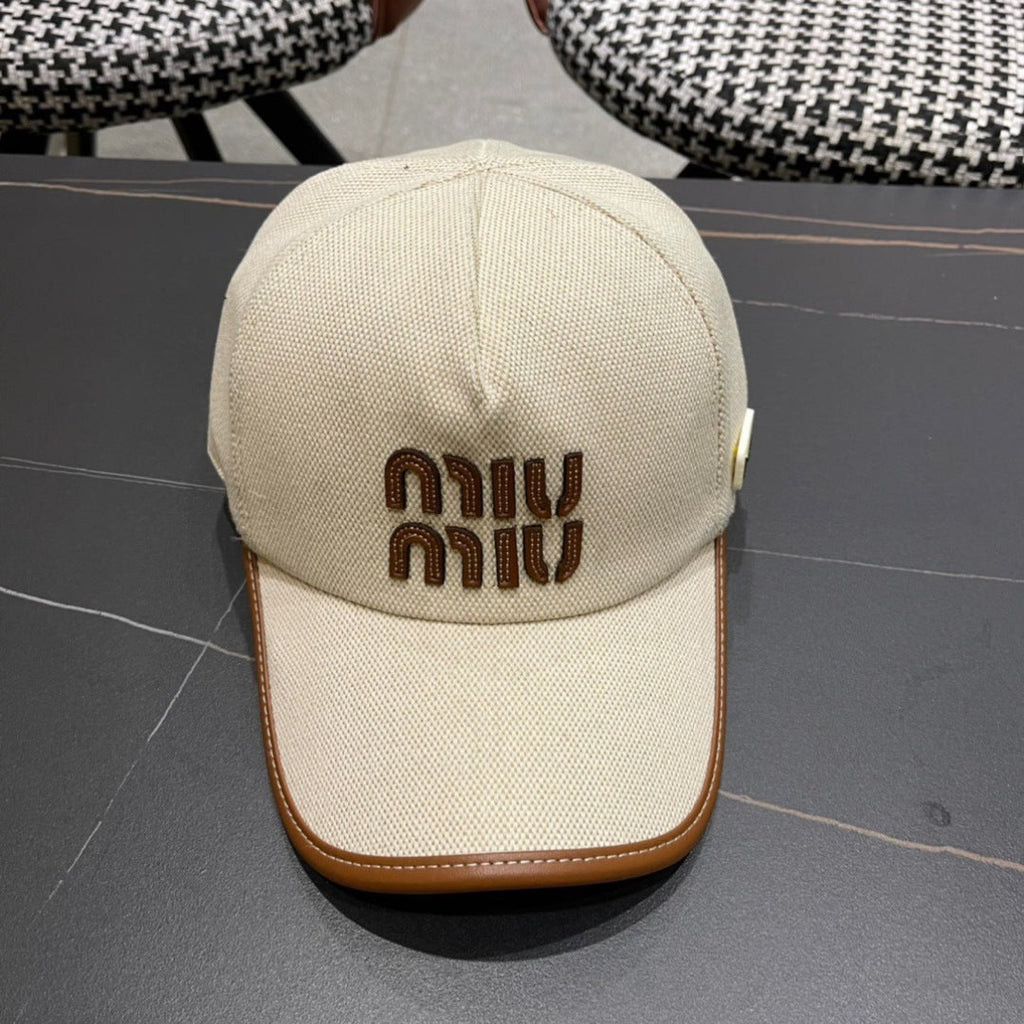 MIUMIU BASEBALL CAP IN LIGHT BEIGE FABRIC AND CALFSKIN