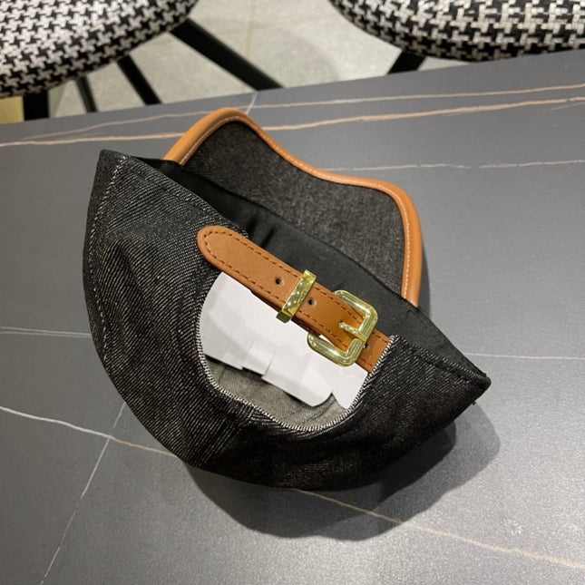 MIUMIU BASEBALL CAP IN BLACK DENIM AND CALFSKIN