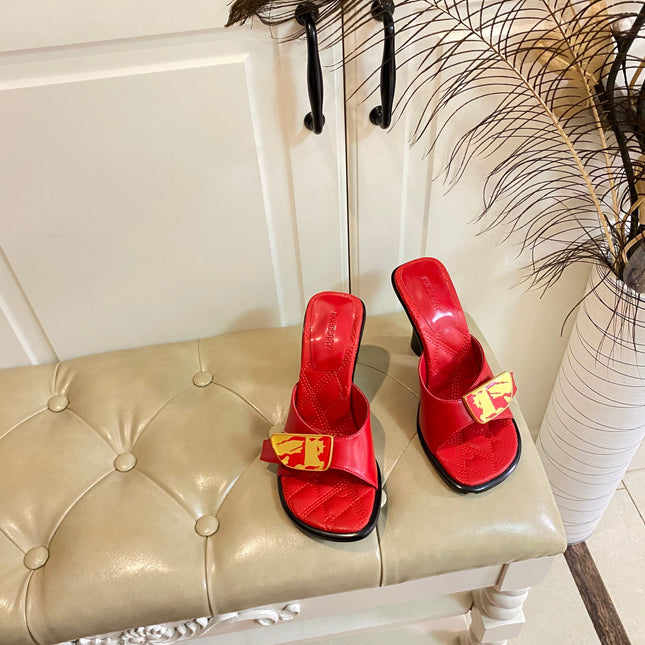 BURBERRY 26S HEELED SANDALS 100 MM IN RED CALFSKIN