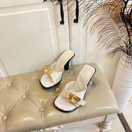 BURBERRY 26S HEELED SANDALS 100 MM IN CREAM WHITE CALFSKIN