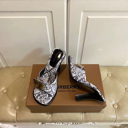 BURBERRY 26S HEELED SANDALS 100 MM IN SNAKESKIN PRINT CALFSKIN