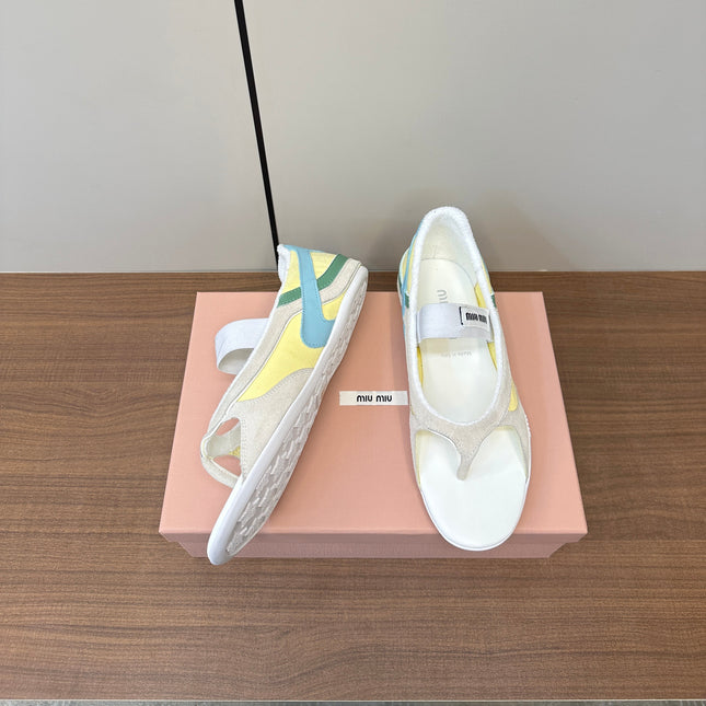 THONG SANDALS IN BEIGE SUEDE MIX YELLOW TECH FABRIC
