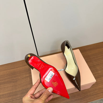 IRIZA PUMPS 85MM IN BROWN PATENT CALFSKIN