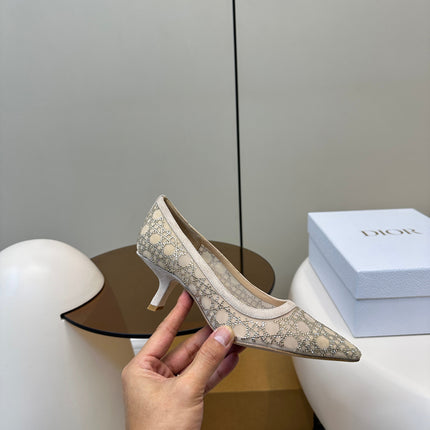 POINTED TOE HEELS 55MM IN NUDE MESH WITH RHINESTONES