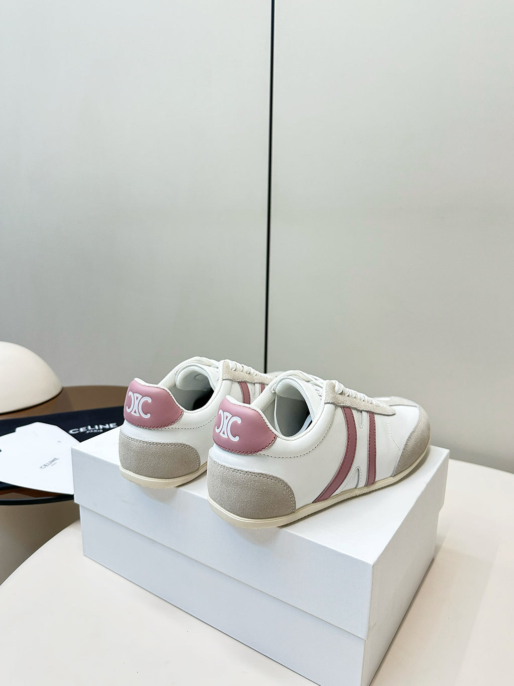CELINE 25S JOGGER LOW LACE UP SNEAKER WITH TRIOMPHE IN WHITE GRAY SUEDE AND CALFSKIN