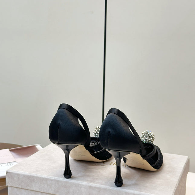 JIMMY CHOO 26S POINTED-TOE HIGH HEELS IN BLACK CRYSTAL EMBELLISHMENT