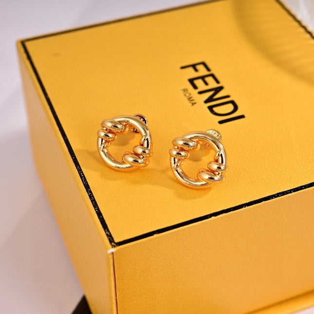 FENDI 26S KNOT HOOP EARRINGS IN GOLD TONE METAL 625596
