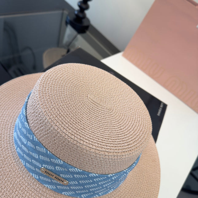 MIUMIU FLAT-BRIM STRAW HAT STYLE 42