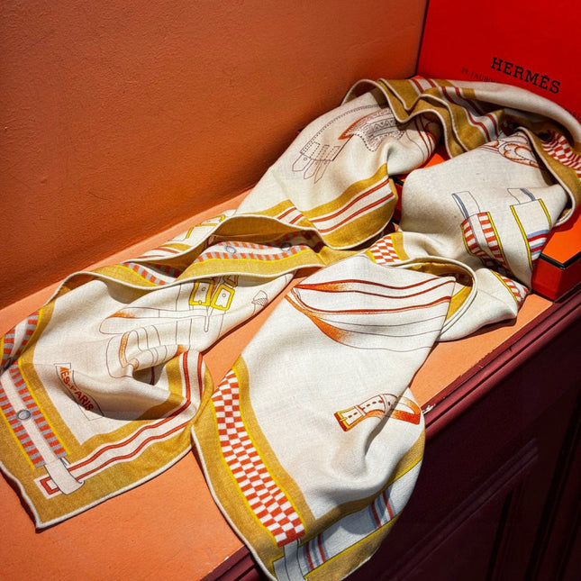 HERMES 25S SCARF 140 IN SILK CASHMERE 989481