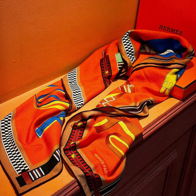 HERMES 25S SCARF 140 IN SILK CASHMERE 989482