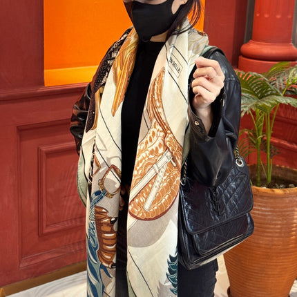 HERMES 25S SCARF 140 IN SILK CASHMERE 989484