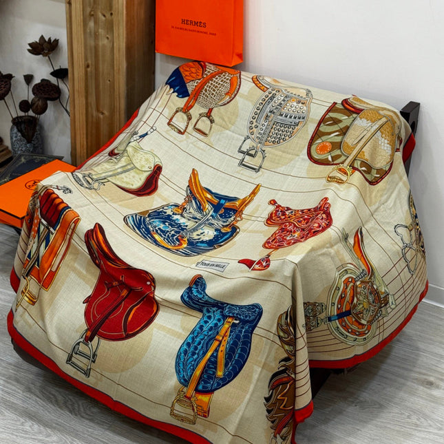 HERMES 25S SCARF 140 IN SILK CASHMERE 989485