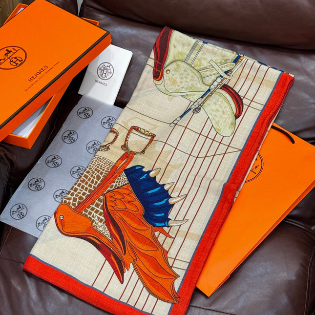 HERMES 25S SCARF 140 IN SILK CASHMERE 989485