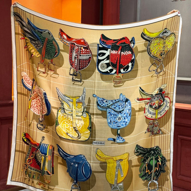 HERMES 25S SCARF 140 IN SILK CASHMERE 989487
