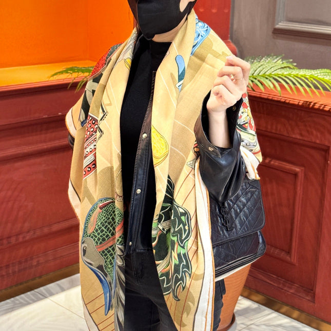 HERMES 25S SCARF 140 IN SILK CASHMERE 989487