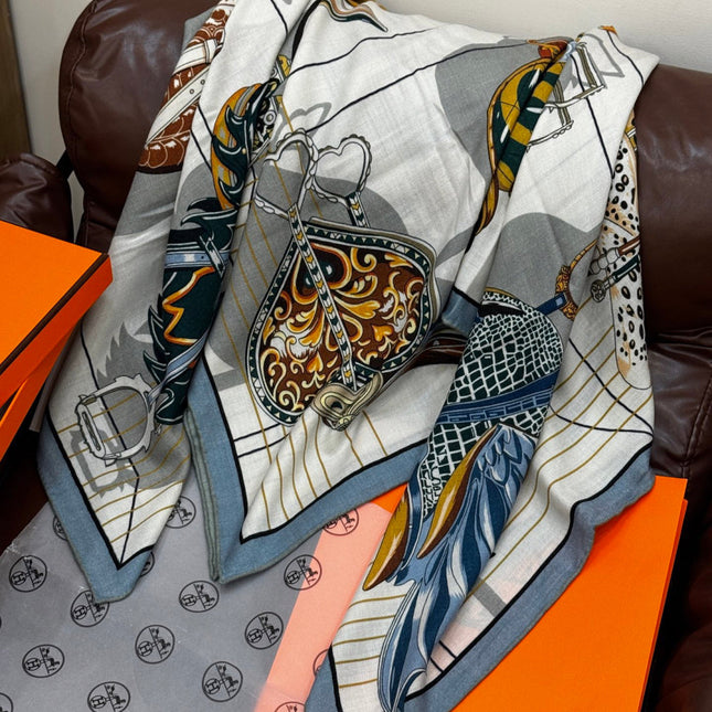 HERMES 25S SCARF 140 IN SILK CASHMERE 989488