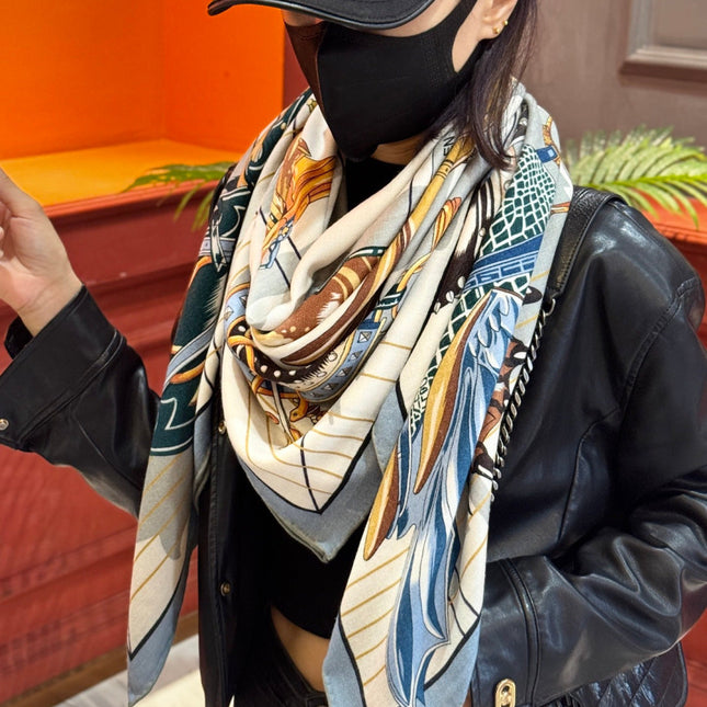 HERMES 25S SCARF 140 IN SILK CASHMERE 989488
