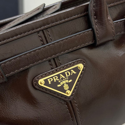 PRADA 25S BONNIE MINI HANDBAG 23 IN DARK BROWN CALFSKIN GOLD HARDWARE
