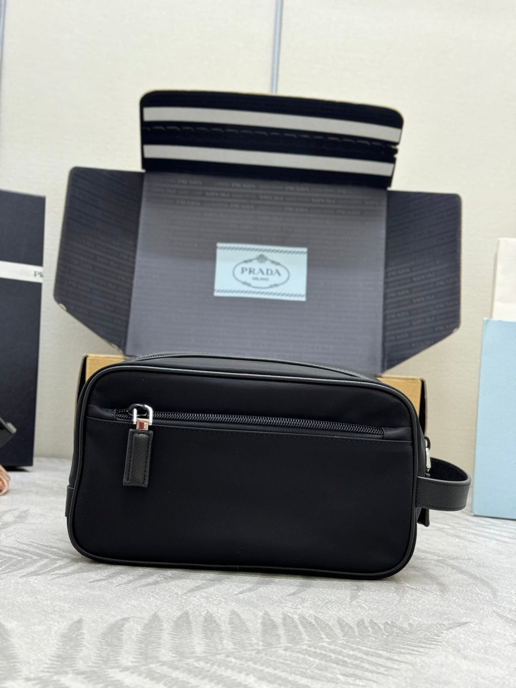 PRADA 25S CLUTCH BAG 22 IN BLACK NYLON SILVER HARDWARE