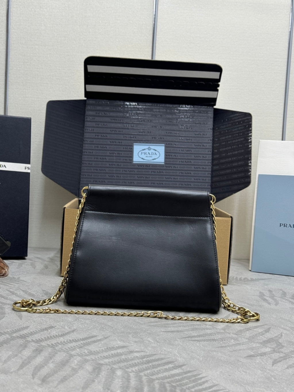 PRADA 25S ENCHAINE MINI BAG 22 IN BLACK CALFSKIN GOLD HARDWARE