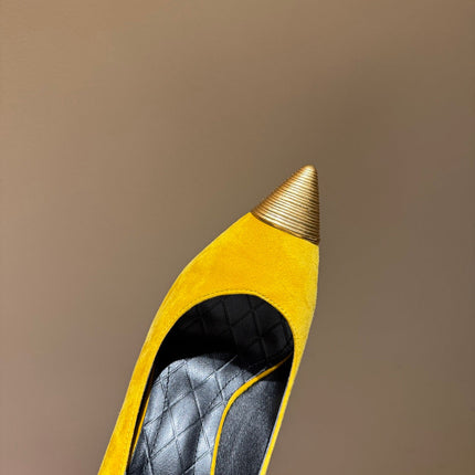 BALMAIN 26S HIGH HEELS 100 MM IN SUNFLOWER YELLOW SUEDE
