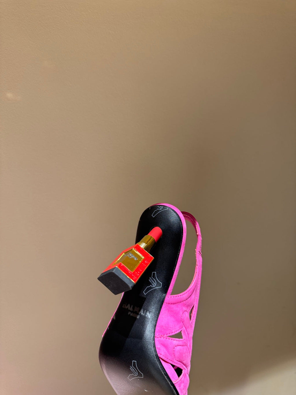 BALMAIN 26S SLINGBACK HEELS 100 MM IN DARK PINK SUEDE