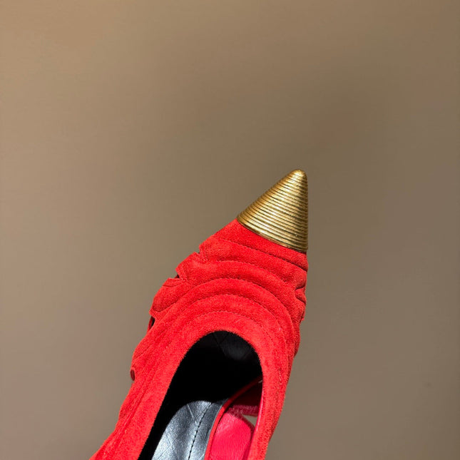 BALMAIN 26S SLINGBACK HEELS 100 MM IN RED SUEDE