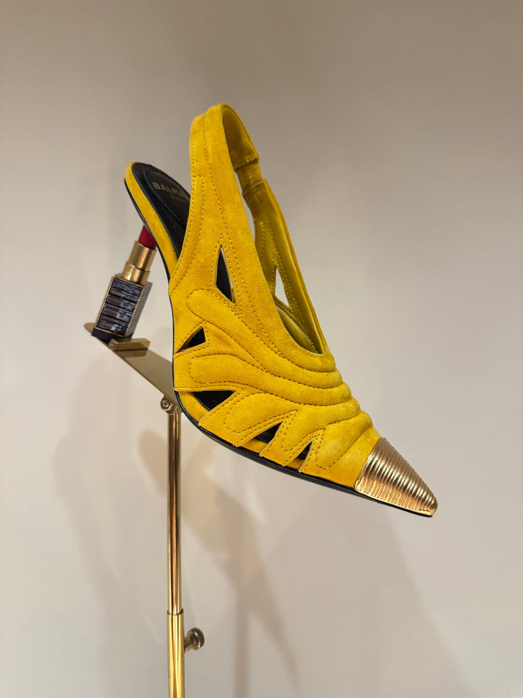 BALMAIN 26S SLINGBACK HEELS 100 MM IN SUNFLOWER YELLOW SUEDE