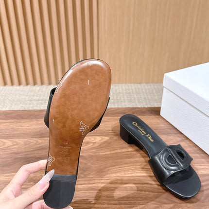 DIOR 26S LOW HEEL SLIDE SANDALS IN BLACK CALFSKIN PEARL GOLD BUCKLE