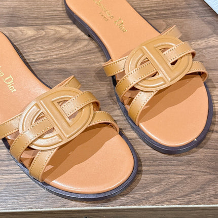 DIOR 26S SLIDE SANDALS IN CARAMEL BROWN CLUB WOVEN CALFSKIN