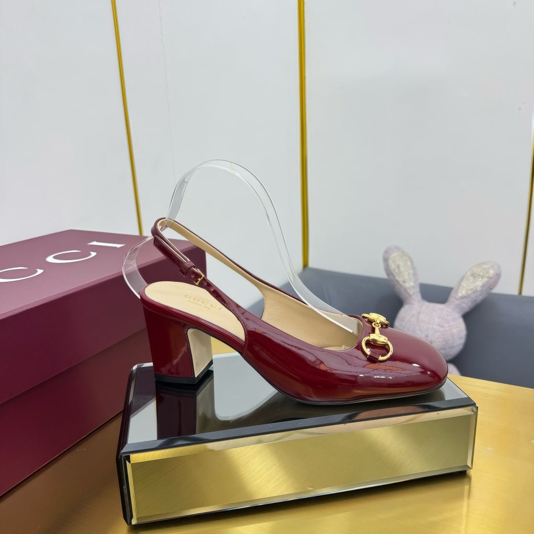 GG HIGH HEELS 65 IN RED GLOSSY LEATHER WITH GOLD HARDWARE