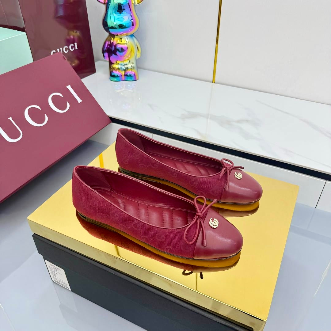 GG BALLET FLATS 25S IN RED FABRIC MIX LAMBSKIN WITH BOW