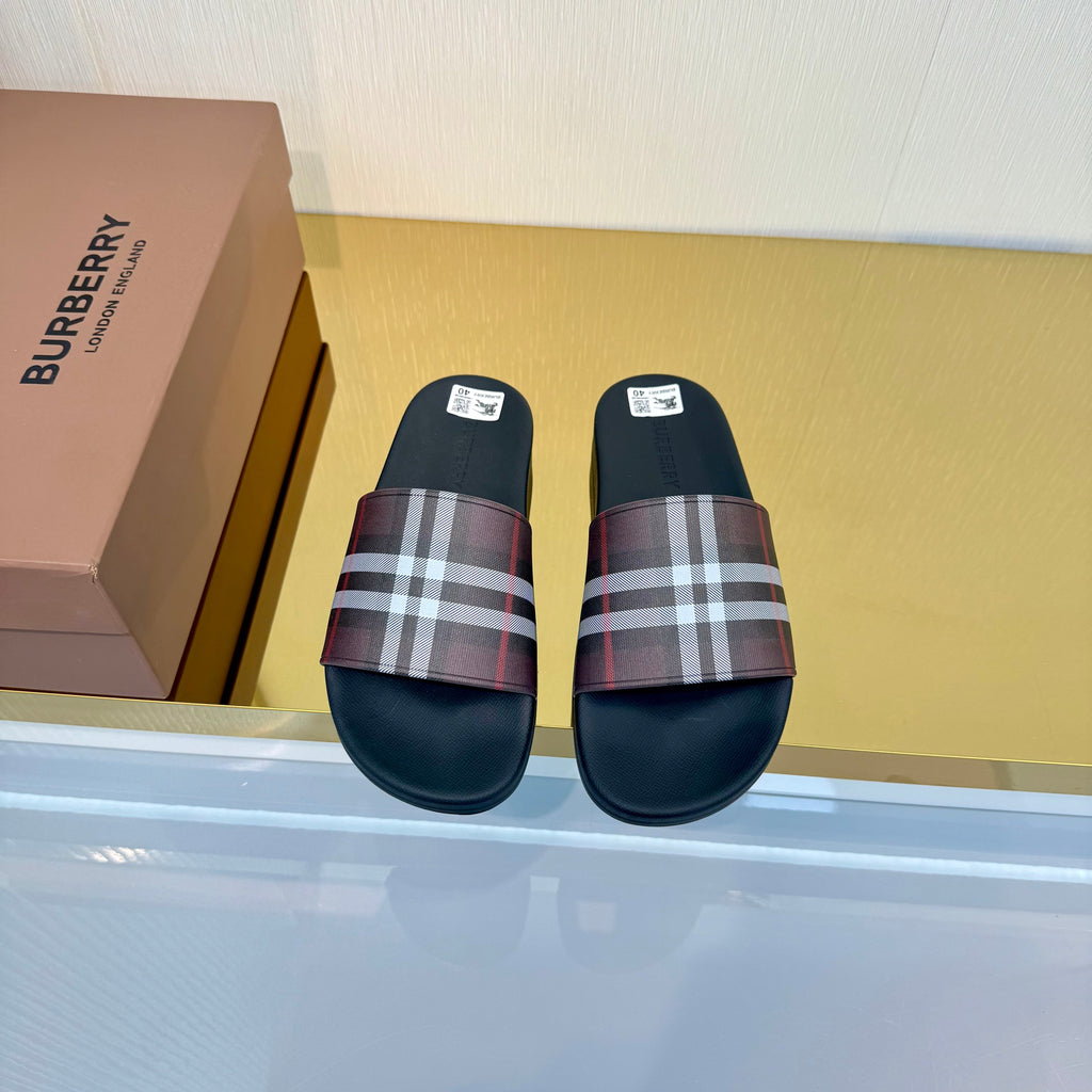 BURBERRY 26S SLIDES SANDAL IN DARK BROWN AND BLACK CALFSKIN