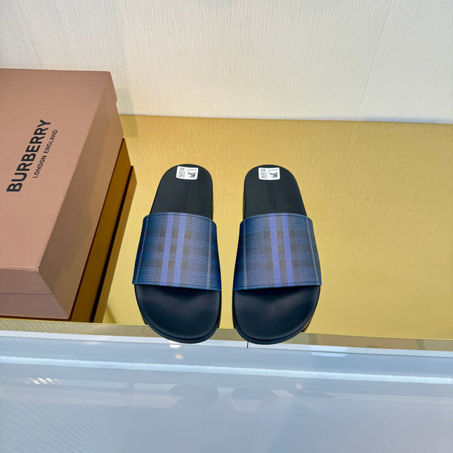 BURBERRY 26S SLIDES SANDAL IN BLUE CALFSKIN